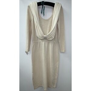 VTG St. John Evening Santana Knit Dress Cream Ivory Size 6 Draped Cowl Neck MCM